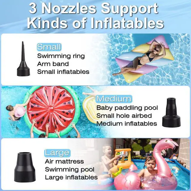 Alt view image 3 of 7 - Electric Air Pump for Mattress, Air Pump for Inflatables with 3 Quick-Fill Nozzle, Inflator Deflator Pumps Rechargeable Battery Powered, Wireless Automatic Pump for Air Sofa Couch Bed Pool Toys