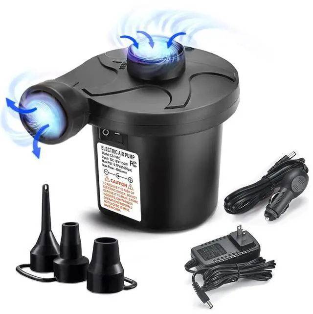 Main image of Electric Air Pump, Portable Quick-Fill Air Mattress Pumps for Inflatable Cushions with 3 Nozzles, 110V AC/12V DC, Inflator/Deflator for Outdoor Camping, Air Sofa, Boats, Pool Toys, Pool Floats, Airbed
