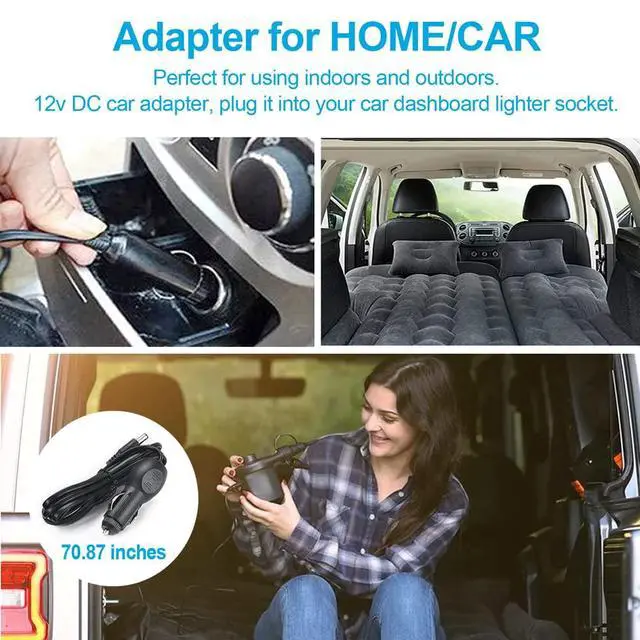 Alt view image 3 of 7 - Electric Air Pump, Portable Quick-Fill Air Mattress Pumps for Inflatable Cushions with 3 Nozzles, 110V AC/12V DC, Inflator/Deflator for Outdoor Camping, Air Sofa, Boats, Pool Toys, Pool Floats, Airbed