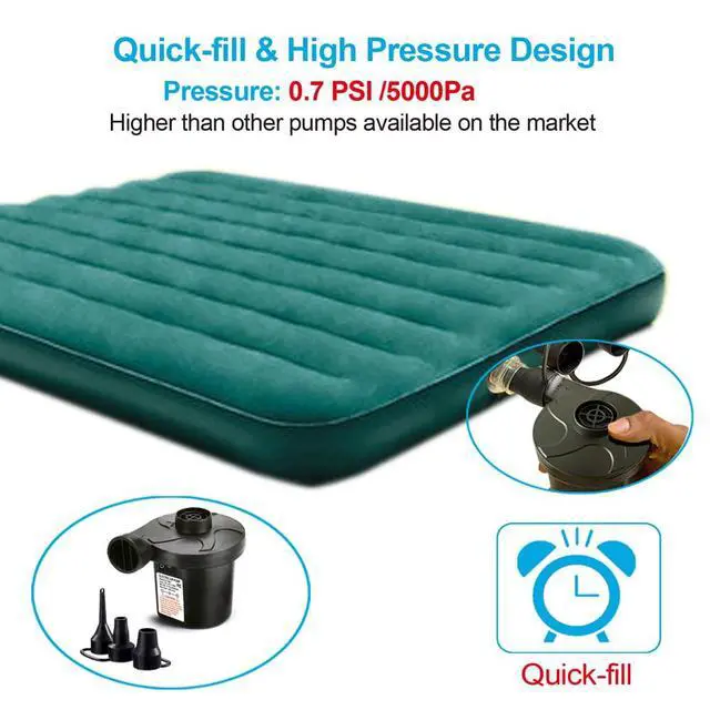Alt view image 7 of 7 - Electric Air Pump, Portable Quick-Fill Air Mattress Pumps for Inflatable Cushions with 3 Nozzles, 110V AC/12V DC, Inflator/Deflator for Outdoor Camping, Air Sofa, Boats, Pool Toys, Pool Floats, Airbed