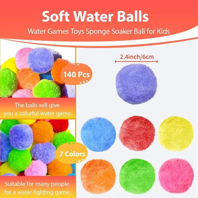 Alt view image 2 of 7 - 140 Pcs Reusable Water Splash Balls,2.4 Inch Colorful Water Ball with a Mesh Bag for Kids,Pool Party,Lawn,Beach,Outdoor Game Activities
