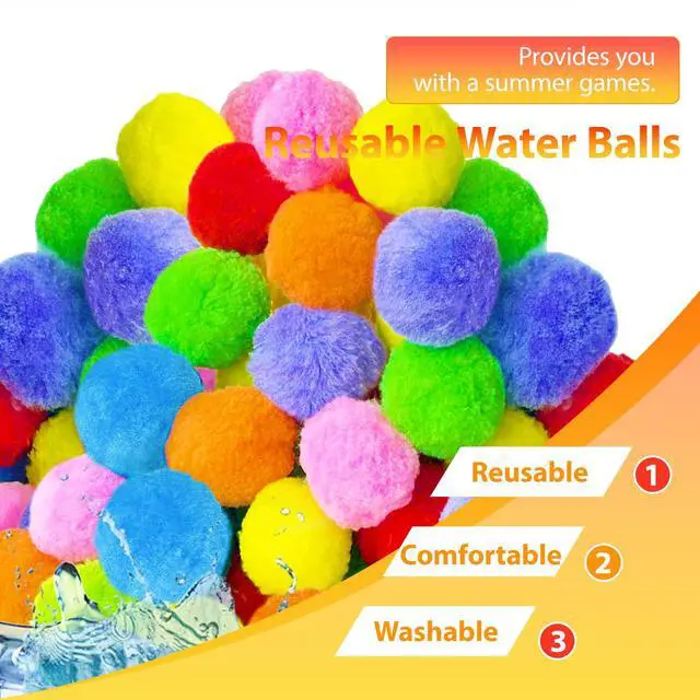 Alt view image 3 of 7 - 140 Pcs Reusable Water Splash Balls,2.4 Inch Colorful Water Ball with a Mesh Bag for Kids,Pool Party,Lawn,Beach,Outdoor Game Activities