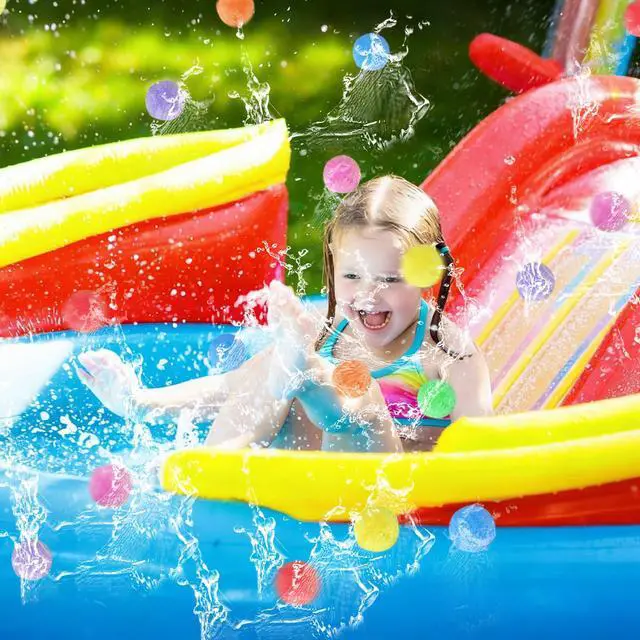 Alt view image 4 of 7 - 140 Pcs Reusable Water Splash Balls,2.4 Inch Colorful Water Ball with a Mesh Bag for Kids,Pool Party,Lawn,Beach,Outdoor Game Activities