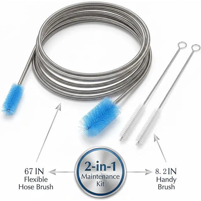 Alt view image 2 of 7 - 67" Flexible Drain Brush Set, Double Ended Long Hose Pipe Cleaner with 2 Pcs 8.2" Straw Cleaning Brushes, Nylon Tube Cleaner Tool for Refrigerator Defrost, Aquarium Filter, Sink Drain