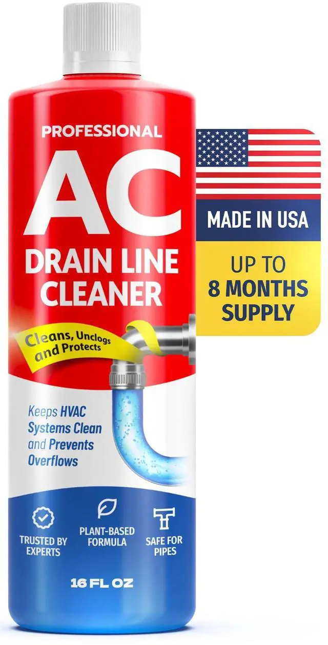 Main image of AC Drain Line Cleaner Fast Acting Plant-Based Formula, Multi-Use HVAC Condensate & Air Conditioner Cleaning Liquid, Removes Buildup and Clears Clogged AC Lines, Up to 8 Uses, Made in USA, 16 oz