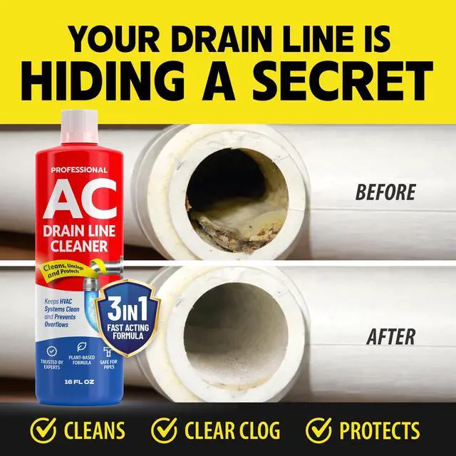 Alt view image 2 of 7 - AC Drain Line Cleaner Fast Acting Plant-Based Formula, Multi-Use HVAC Condensate & Air Conditioner Cleaning Liquid, Removes Buildup and Clears Clogged AC Lines, Up to 8 Uses, Made in USA, 16 oz