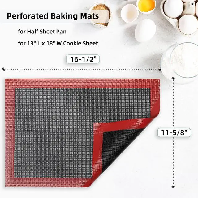 Alt view image 2 of 7 - Silicone Baking Mat with Microperforated, 2 PCS Perforated Baking Mats/Oven Liners for 13" x 18" Half Sheet Pan, Reusable Air Mesh Silicone Mat for Cookie/Eclair/Bread/Pizza/Pastry