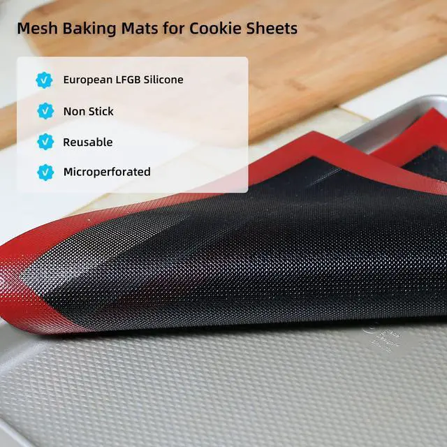 Alt view image 3 of 7 - Silicone Baking Mat with Microperforated, 2 PCS Perforated Baking Mats/Oven Liners for 13" x 18" Half Sheet Pan, Reusable Air Mesh Silicone Mat for Cookie/Eclair/Bread/Pizza/Pastry