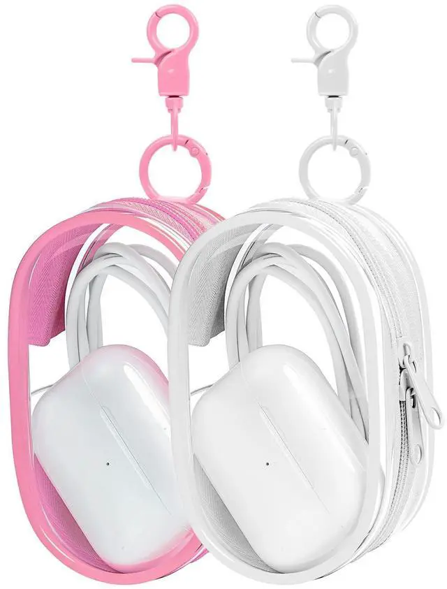 Main image of 2 Pack Storage Bag for Organizing Data Cables, Earphone, Chargers, Keys, Change, Blind Box Doll Transparent Display Bag, Portable Multi-Function Storage (Pink + White)