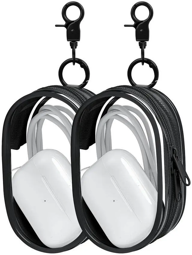 Main image of 2 Pack Storage Bag for Organizing Data Cables, Earphone, Chargers, Keys, Change, Blind Box Doll Transparent Display Bag, Portable Multi-Function Storage (Black + Black)