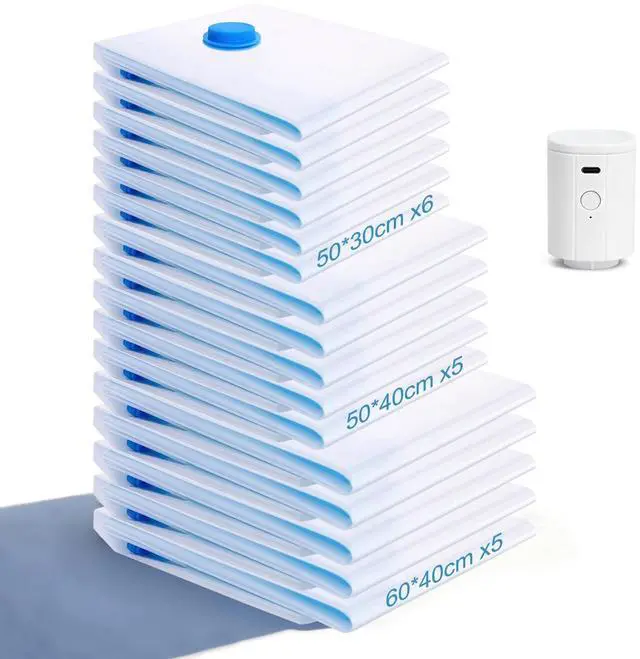 Main image of 16 Pack Travel Vacuum Bags With Wireless Pump, Portable Compression Bags for Travel, Space Saver Vacuum Seal Bags for Clothing, Luggage, Pillows, Comforters, Reusable & Durable (16 PCS)