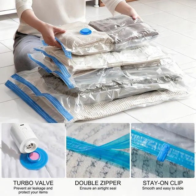 Alt view image 3 of 7 - 16 Pack Travel Vacuum Bags With Wireless Pump, Portable Compression Bags for Travel, Space Saver Vacuum Seal Bags for Clothing, Luggage, Pillows, Comforters, Reusable & Durable (16 PCS)