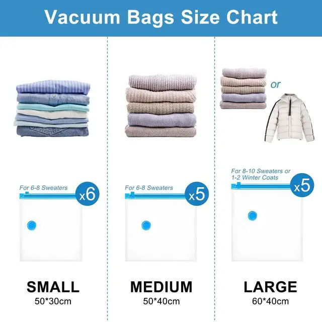 Alt view image 2 of 7 - 16 Pack Travel Vacuum Bags With Wireless Pump, Portable Compression Bags for Travel, Space Saver Vacuum Seal Bags for Clothing, Luggage, Pillows, Comforters, Reusable & Durable (16 PCS)