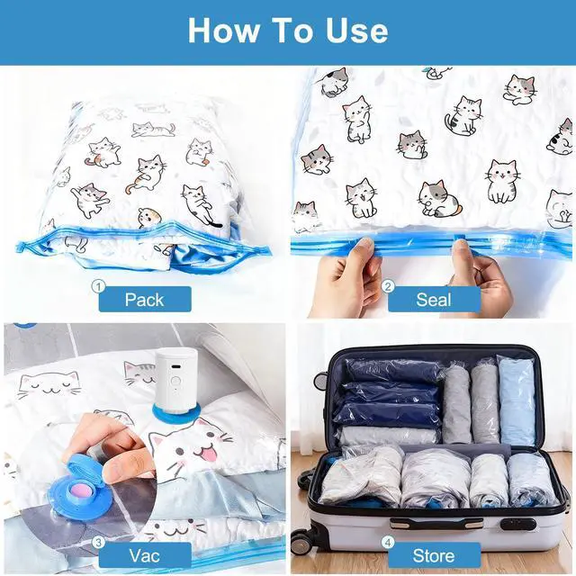 Alt view image 4 of 7 - 16 Pack Travel Vacuum Bags With Wireless Pump, Portable Compression Bags for Travel, Space Saver Vacuum Seal Bags for Clothing, Luggage, Pillows, Comforters, Reusable & Durable (16 PCS)