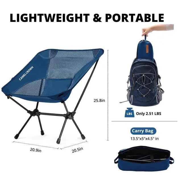 Alt view image 2 of 7 - Camping Chair Heavy Duty Backpacking Chair - Ultra-Light Folding Chair with Carry Bag, Portable Compact for Outdoor, Lawn, Hiking, Beach, Picnic