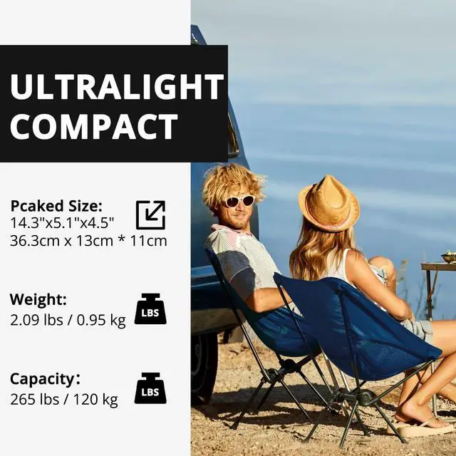 Alt view image 4 of 7 - Camping Chair Heavy Duty Backpacking Chair - Ultra-Light Folding Chair with Carry Bag, Portable Compact for Outdoor, Lawn, Hiking, Beach, Picnic