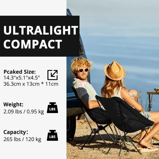 Alt view image 4 of 7 - Camping Chair Heavy Duty Backpacking Chair - Ultra-Light Folding Chair with Carry Bag, Portable Compact for Outdoor, Lawn, Hiking, Beach, Picnic