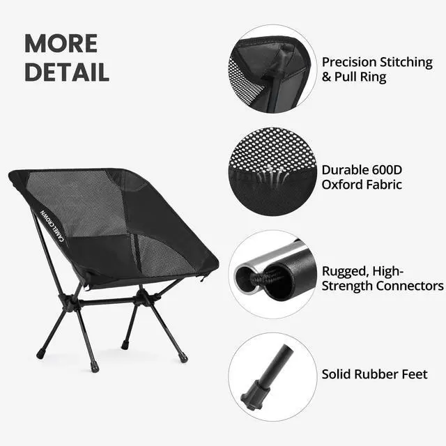 Alt view image 6 of 7 - Camping Chair Heavy Duty Backpacking Chair - Ultra-Light Folding Chair with Carry Bag, Portable Compact for Outdoor, Lawn, Hiking, Beach, Picnic