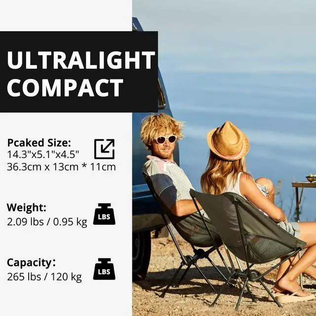 Alt view image 4 of 7 - Camping Chair Heavy Duty Backpacking Chair - Ultra-Light Folding Chair with Carry Bag, Portable Compact for Outdoor, Lawn, Hiking, Beach, Picnic