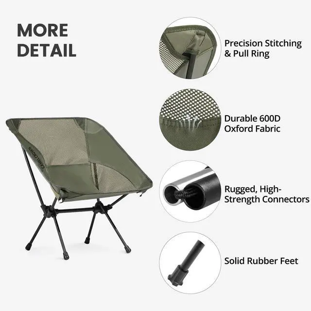 Alt view image 6 of 7 - Camping Chair Heavy Duty Backpacking Chair - Ultra-Light Folding Chair with Carry Bag, Portable Compact for Outdoor, Lawn, Hiking, Beach, Picnic
