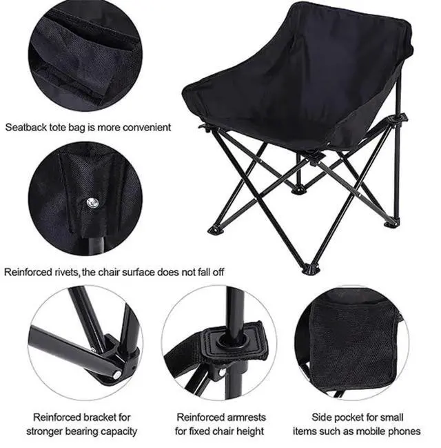 Alt view image 4 of 7 - Folding Camping Chair, Portable Outdoor Backpacking Chair for Fishing, Hiking, Picnic, Camping, Beach, Lawn, Concert, Ultralight Compact Camping Chair with Carry Bag, 23"D x 14.2"W x 14.2"H (Black)