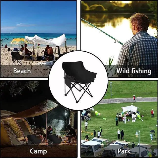 Alt view image 5 of 7 - Folding Camping Chair, Portable Outdoor Backpacking Chair for Fishing, Hiking, Picnic, Camping, Beach, Lawn, Concert, Ultralight Compact Camping Chair with Carry Bag, 23"D x 14.2"W x 14.2"H (Black)