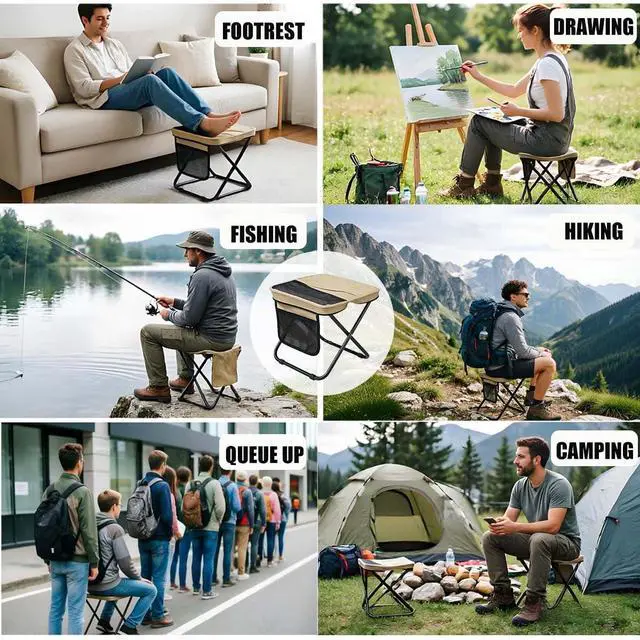 Alt view image 4 of 4 - Portable Collapsible Stool Chair,Upgraded Folding Stool, Handbag-Style,Sturdy, Adjustable,Foldable Seat Stools for Outdoor Camping Fishing Hiking Queue up