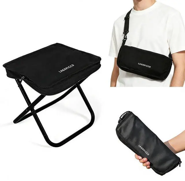 Main image of Portable Collapsible Stool - Folding Chair with Adjustable Carry Strap, Hands-Free Carry Design, Supports 265Lbs, Ultralight for Hiking, Fishing, Camping, Festivals