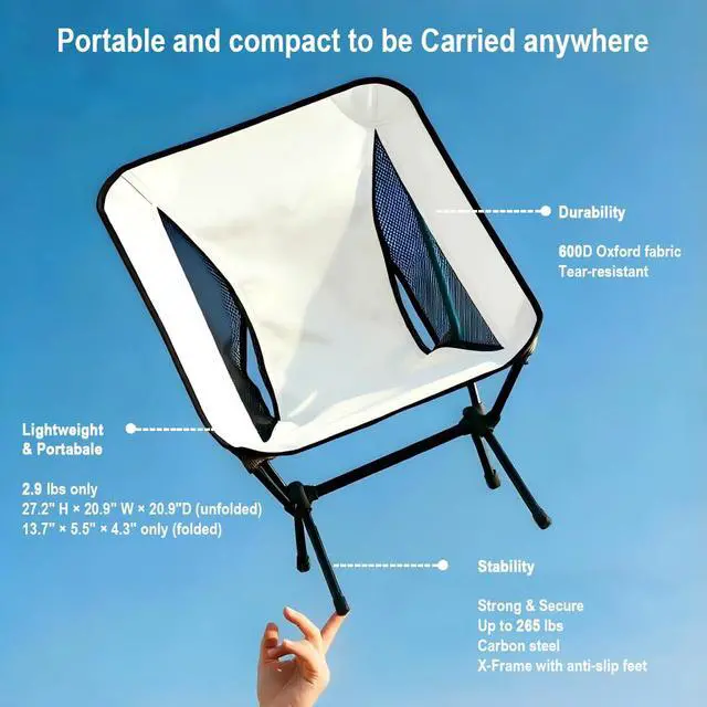 Alt view image 2 of 7 - Lightweight Portable Essential Compact Camping Chair,Sturdy with X-Frame,120kg Capacity,Foldable with Carry Bag,Quick Setup for Outdoor,Hiking,Beach,Backpacking (Chestnut Brown)