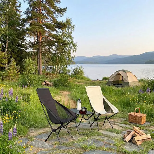 Alt view image 4 of 5 - Portable Camping Chair Foldable Outdoor Chair for Hiking Camp Backpacking Lawn Beach Fishing Picnic with Carry Bag (High-Back | Black)