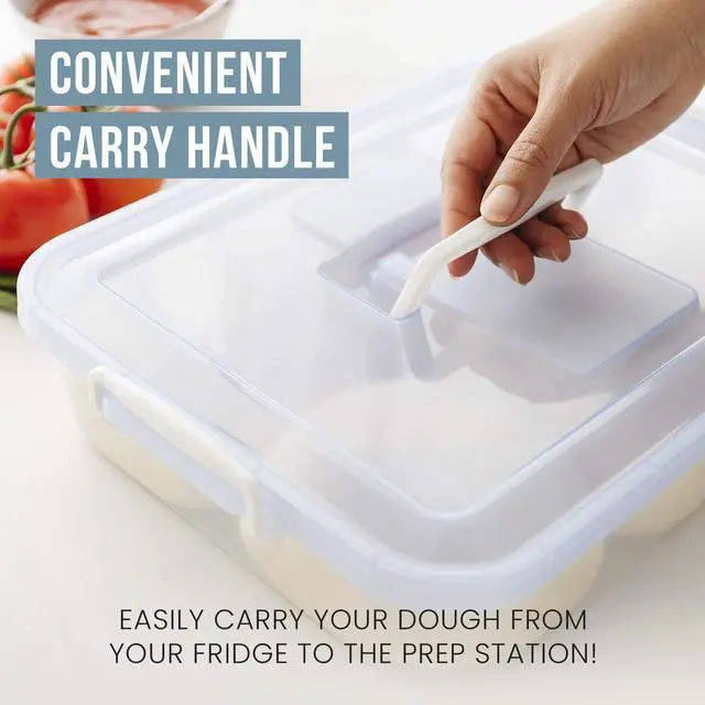 Alt view image 3 of 7 - Pizza Dough Proofing Box, 14 x 11-Inch, Preparation Container with Lid, Fits 4-6 Proofing Balls, Household Pizza and Bread Dough Tray With Convenient Carry Handle (Blue)