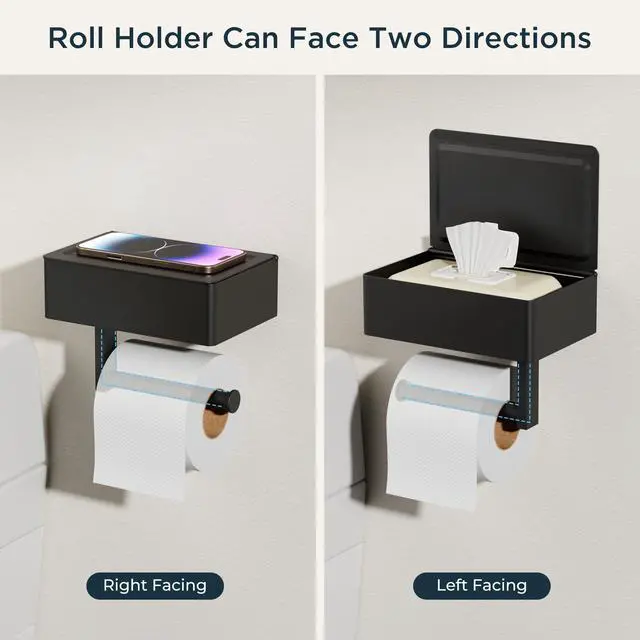 Alt view image 6 of 7 - Toilet Paper Holder with Shelf, Sanitary Napkin Receptacle Tampon Holder, Wall Mount Toilet Paper Holder with Storage, Flushable Wipes Dispenser Fits for Bathroom Commercial(1, Matte Black)