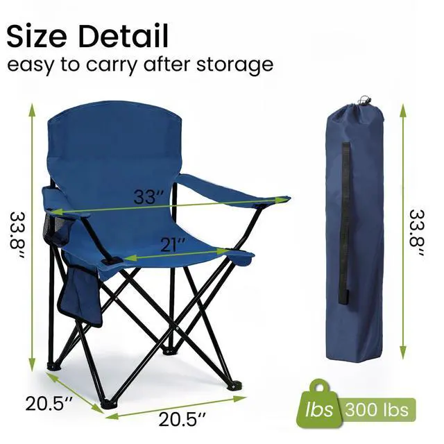 Alt view image 2 of 7 - Folding Camping Chair with Cup Holder & Side Storage Bag 300lbs Capacity Lightweight High Back Portable for Beach, Picnic, Sport, Cyan