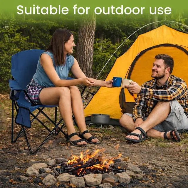 Alt view image 5 of 7 - Folding Camping Chair with Cup Holder & Side Storage Bag 300lbs Capacity Lightweight High Back Portable for Beach, Picnic, Sport, Cyan