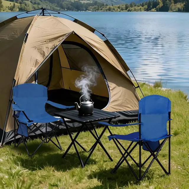 Alt view image 6 of 7 - Folding Camping Chair with Cup Holder & Side Storage Bag 300lbs Capacity Lightweight High Back Portable for Beach, Picnic, Sport, Cyan
