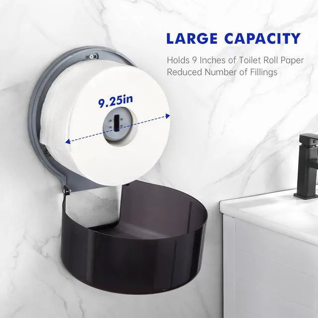 Alt view image 2 of 7 - Toilet Paper Holder Wall Mount: Commercial Toilet Paper Dispenser - 9" Jumbo Toilet Paper Roll Holder for Bathroom, Black
