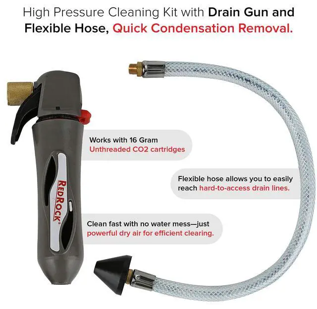 Alt view image 2 of 5 - AC Drain Line Cleaner Tool | HVAC Condensate System Blaster | High Pressure Air Conditioner Unclogger Cleaning Kit with Gallo Gun and Flexible Hose | Compatible 16 Gram CO2 Cartridges