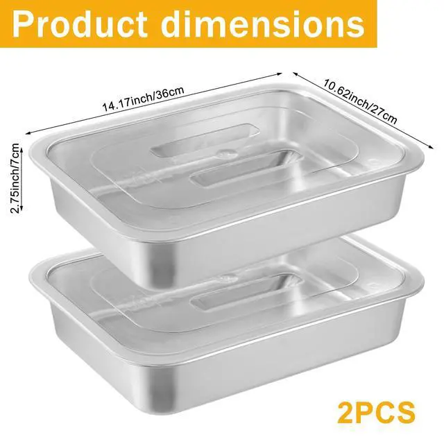 Alt view image 2 of 7 - 2 Pcs Pizza Dough Proofing Box -14.1x10.6 Inch Stainless Steel Pizza Dough Trays with Clear Lid, Household Pizza Bread Proofing Storage Container, Fits 4-6 Dough Balls