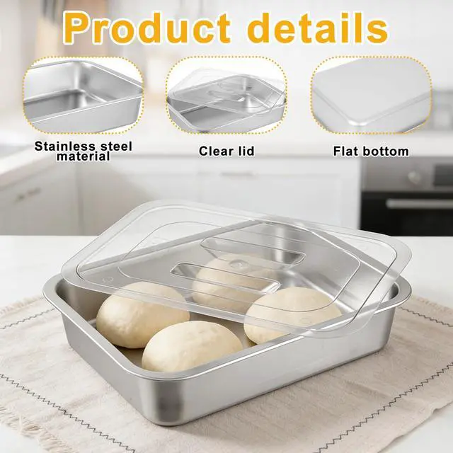 Alt view image 4 of 7 - 2 Pcs Pizza Dough Proofing Box -14.1x10.6 Inch Stainless Steel Pizza Dough Trays with Clear Lid, Household Pizza Bread Proofing Storage Container, Fits 4-6 Dough Balls
