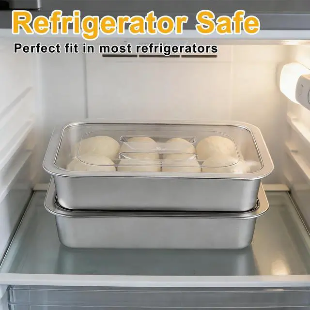 Alt view image 5 of 7 - 2 Pcs Pizza Dough Proofing Box -14.1x10.6 Inch Stainless Steel Pizza Dough Trays with Clear Lid, Household Pizza Bread Proofing Storage Container, Fits 4-6 Dough Balls