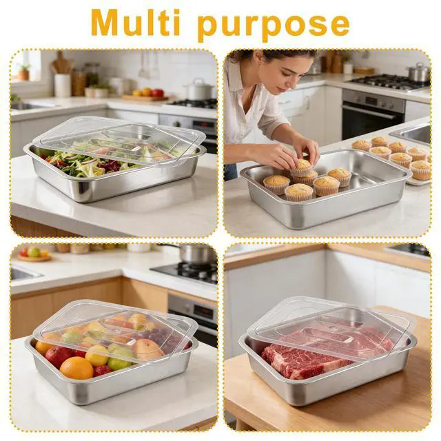 Alt view image 6 of 7 - 2 Pcs Pizza Dough Proofing Box -14.1x10.6 Inch Stainless Steel Pizza Dough Trays with Clear Lid, Household Pizza Bread Proofing Storage Container, Fits 4-6 Dough Balls