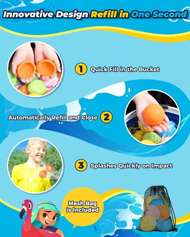 Alt view image 3 of 7 - SOPPYCID 10PCS Reusable Water Balloons Quick Fill for Kids, Refillable Magnetic Water Balloons for Pool & Beach, Water Ball Toys for Summer Outdoor Games, Outside Activities