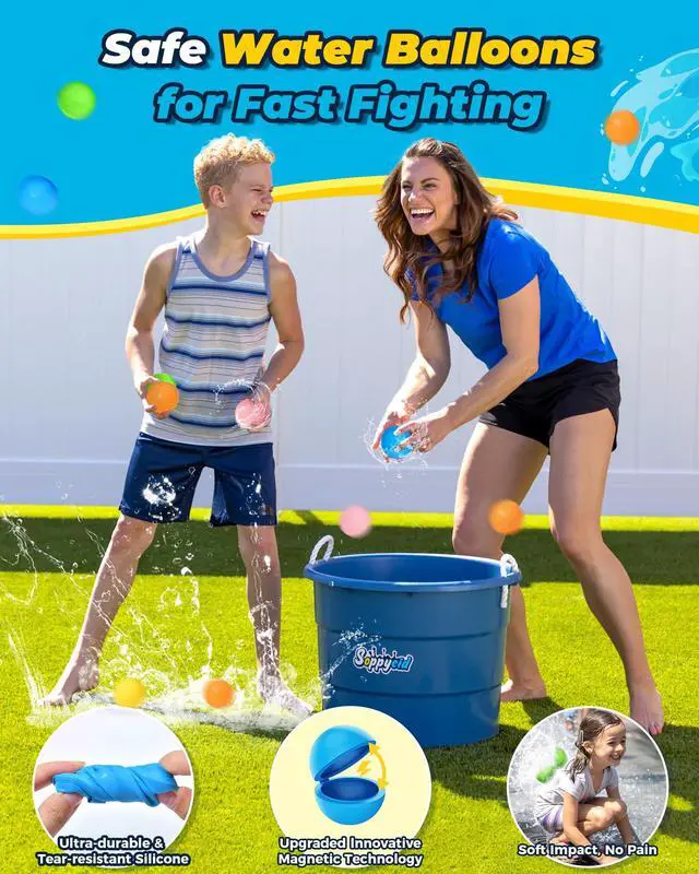 Alt view image 4 of 7 - SOPPYCID 10PCS Reusable Water Balloons Quick Fill for Kids, Refillable Magnetic Water Balloons for Pool & Beach, Water Ball Toys for Summer Outdoor Games, Outside Activities