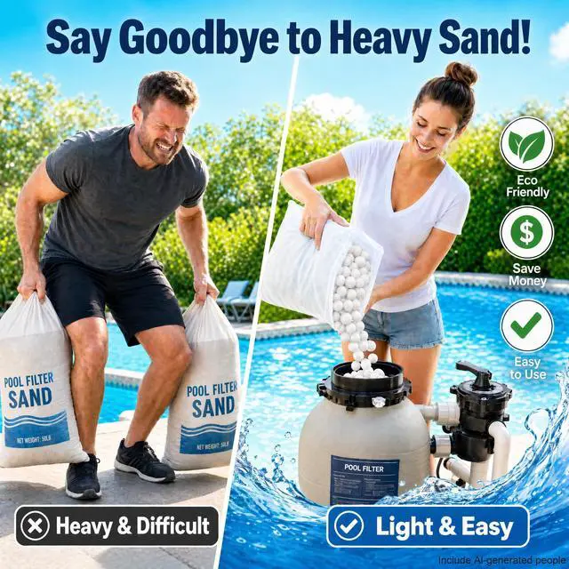 Alt view image 2 of 7 - 3.6 LBs Pool Filter Balls for Sand Filter, Reusable Pool Sand Filter Balls, Eco-Friendly Pool Filter Media Balls for Swimming Pool, Aquarium Tank (Equals 120 LBs Pool Filter Sand, White)