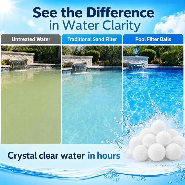 Alt view image 6 of 7 - 3.6 LBs Pool Filter Balls for Sand Filter, Reusable Pool Sand Filter Balls, Eco-Friendly Pool Filter Media Balls for Swimming Pool, Aquarium Tank (Equals 120 LBs Pool Filter Sand, White)