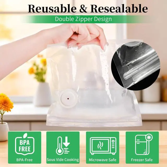 Alt view image 3 of 7 - 50 Pack Reusable Vacuum Sealer Bags for Food, 5 Assorted Sizes, BPA-Free Food Storage Bag for Sous Vide Cooking or Microwave Heating, Compatible with Handheld Sealer and Vac Sealer Machine
