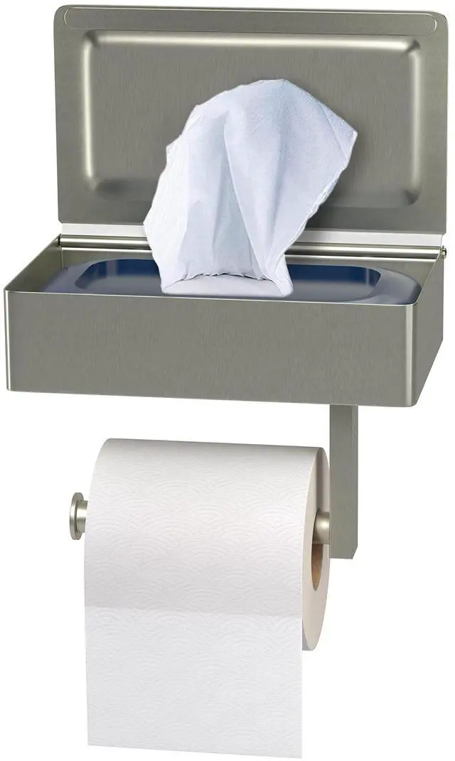 Main image of Brushed Nickel Toilet Paper Holder Wall Mounted with Shelf & Wipes Storage Stainless Steel SUS304 Modern Toilet Tissue Roll Holder for Bathroom, Kitchen Adhesive and Screw Installation
