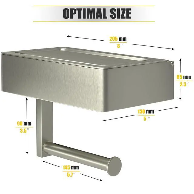 Alt view image 2 of 7 - Brushed Nickel Toilet Paper Holder Wall Mounted with Shelf & Wipes Storage Stainless Steel SUS304 Modern Toilet Tissue Roll Holder for Bathroom, Kitchen Adhesive and Screw Installation