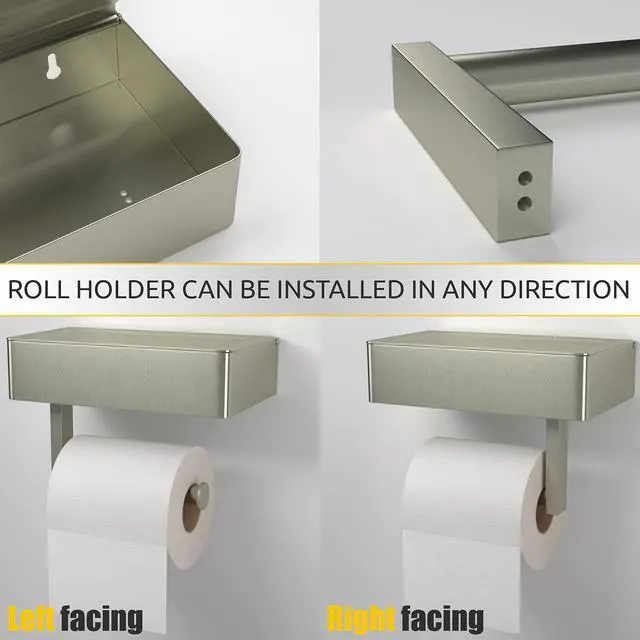 Alt view image 5 of 7 - Brushed Nickel Toilet Paper Holder Wall Mounted with Shelf & Wipes Storage Stainless Steel SUS304 Modern Toilet Tissue Roll Holder for Bathroom, Kitchen Adhesive and Screw Installation