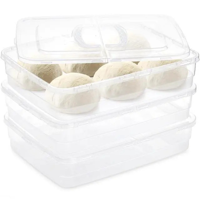 Alt view image 3 of 7 - 3 Pack Pizza Dough Proofing Box, 14 x 10 Inch Dough Trays with Lid and Handle for Pizza, Stackable Pizza Bread Fermentation Storage Containers, Translucent Box with Cover Dough Tray, BPA Free